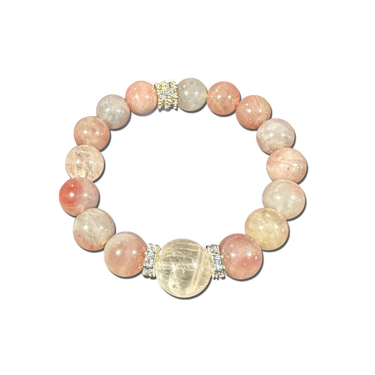 Ethereal Rose Quartz Beaded Bracelet. – Handmade Crystal Jewelry with Sparkling Accents