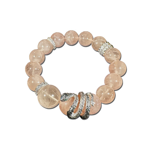 Enchanted Rose Quartz Serpent Bracelet – Elegant Crystal Jewelry with Silver Accents
