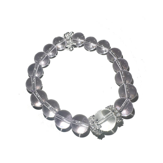 Ethereal Crystal & Silver Floral Bracelet – Translucent Beaded Elegance